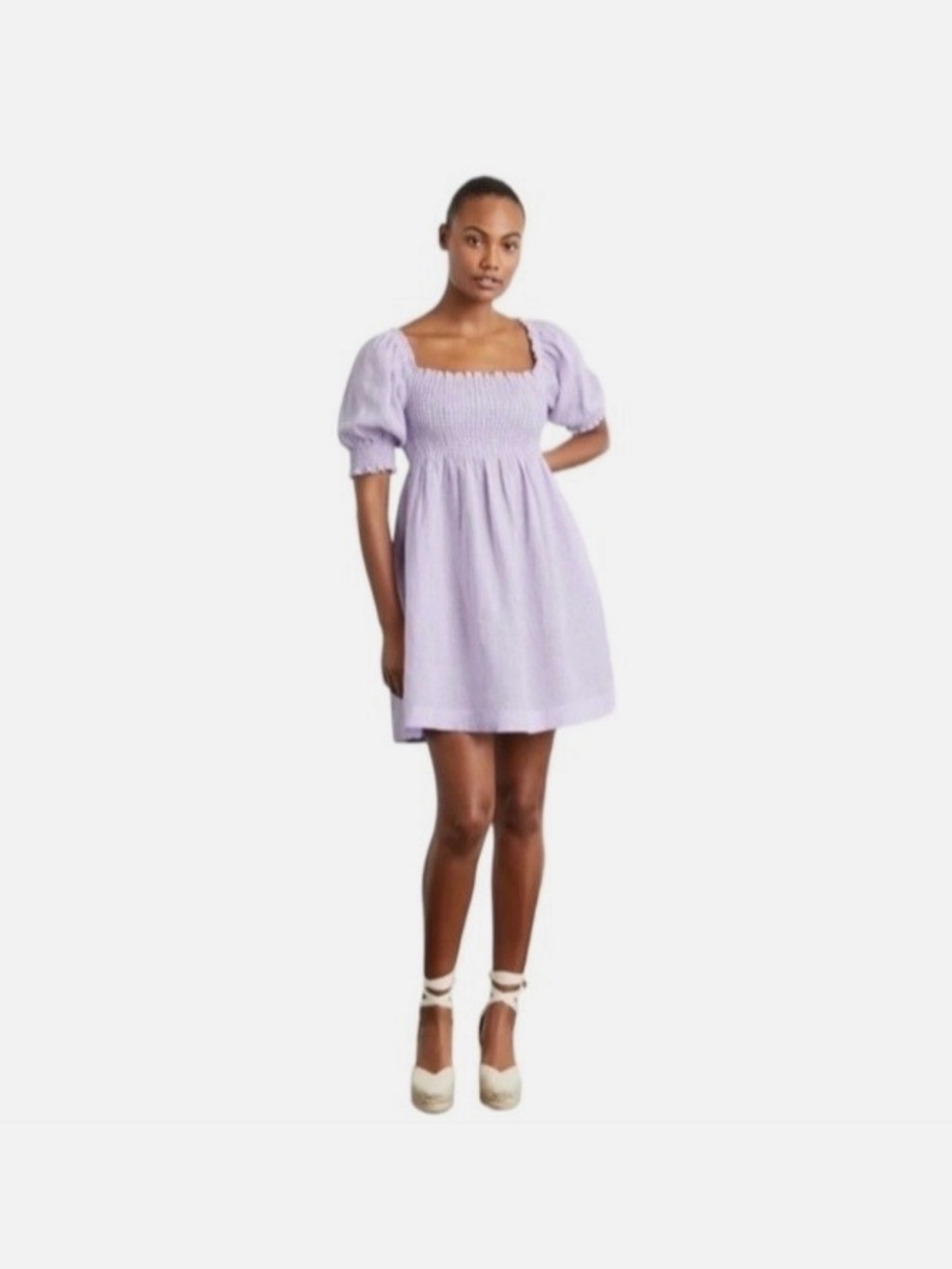 Hill House Lilac Smocked Square-Neck Mini Dress